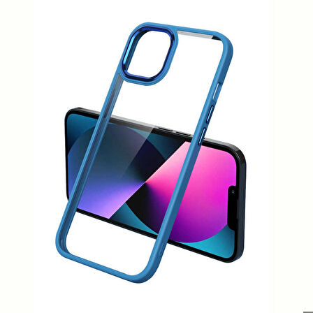 iPhone 13 Pro Max Uyumlu Zore Krom Kapak-Mavi
