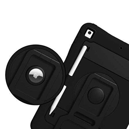 iPad 10.2 2021 (9.Nesil) ​EFFX Yeni Nesil Kalem Bölmeli Defender Tablet Silikon - Siyah