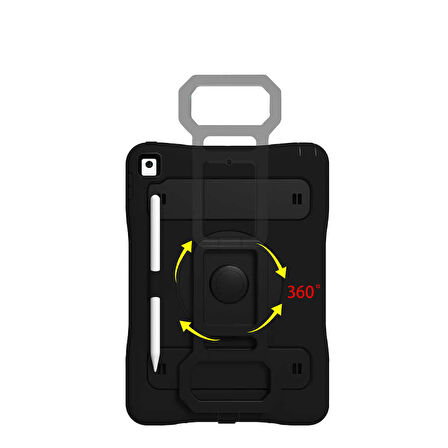 iPad 10.2 2021 (9.Nesil) ​MKST Yeni Nesil Kalem Bölmeli Defender Tablet Silikon - Siyah