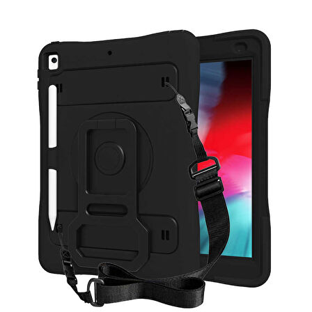 iPad 10.2 (8.Nesil) ​MKST Yeni Nesil Kalem Bölmeli Defender Tablet Silikon - Siyah