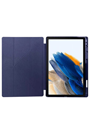 Galaxy Tab A8 10.5 Sm-x200 (2021) Kılıf Tri Folding Kalem Bölmeli Standlı Kılıf-mavi
