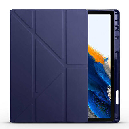 Galaxy Tab A8 10.5 SM-X200 (2021) Kılıf  Uyumlu ​EFFX Tri Folding Kalem Bölmeli Standlı Kılıf-Lacivert