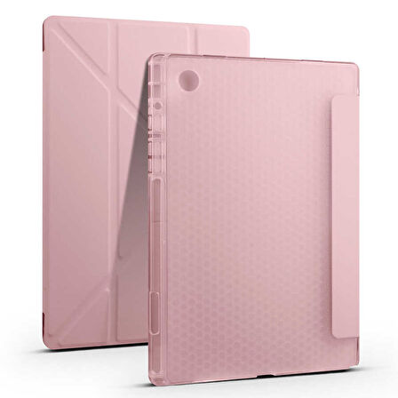 Galaxy Tab A8 10.5 SM-X200 (2021) Kılıf  Uyumlu ​MKST Tri Folding Kalem Bölmeli Standlı Kılıf-Rose Gold