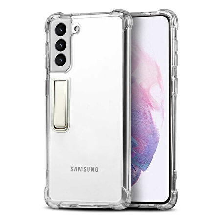 Galaxy S21 Uyumlu Zore Standlı Süper Silikon Kılıf-Renksiz