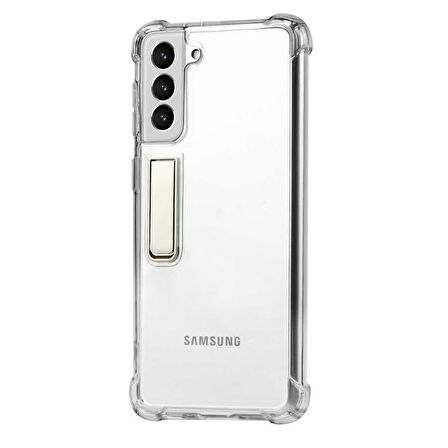Galaxy S21 Uyumlu Zore Standlı Süper Silikon Kılıf-Renksiz