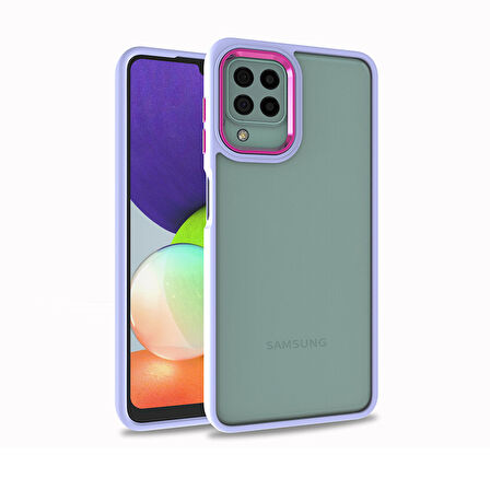 Samsung Galaxy M32 Kılıf Kamera Çıkıntılı Arkası Şeffaf Köşeleri Parlak Renkli Işlemeli Flora Kapak