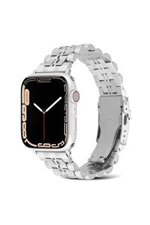 Apple Watch 7 41mm Uyumlu Krd-54 Metal Kordon Siyah