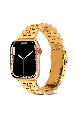 Apple Watch 44mm Uyumlu Krd-54 Metal Kordon Gold