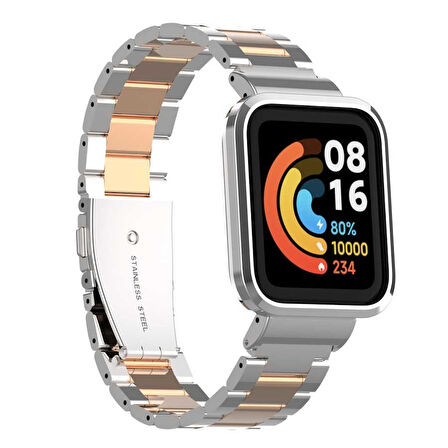 Xiaomi Redmi Watch (Mi Watch Lite) Uyumlu KRD-60 Metal Zore Kordon-Gümüş-Rosegold