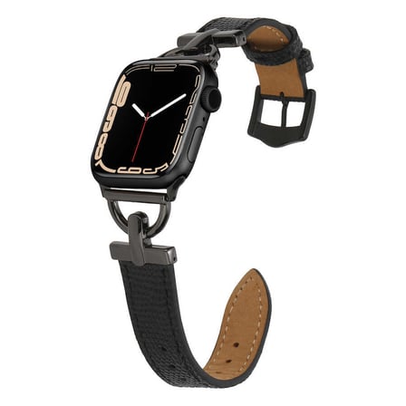 ​​​Watch 7 45mm Uyumlu KRD-53 Deri Zore Kordon-Siyah-Gümüş