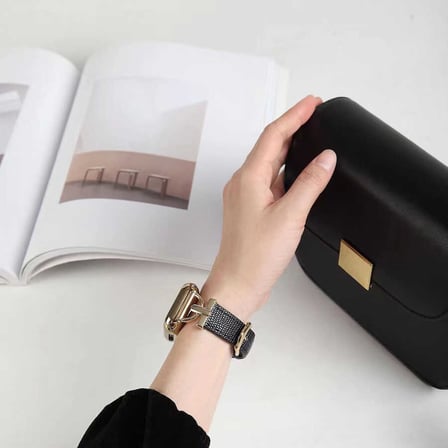 ​​​Watch 7 45mm Uyumlu KRD-53 Deri Zore Kordon-Siyah-Gümüş