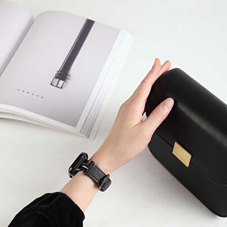 ​​​Watch 7 45mm Uyumlu KRD-53 Deri Zore Kordon-Siyah-Gümüş