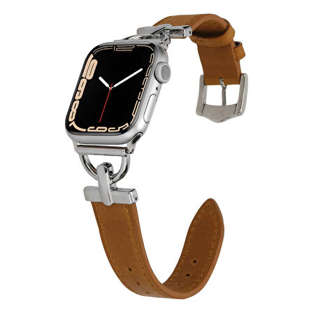 ​​​Watch Ultra 49mm Kordon Uyumlu KRD-53 Deri Strap Kayış CLO- Siyah-Gümüş