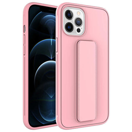 Apple iPhone 12 Pro Max Kılıf Zore Qstand Kapak-Pembe