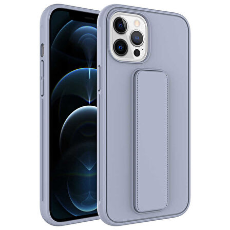 Apple iPhone 12 Pro Max Kılıf Zore Qstand Kapak-Gri