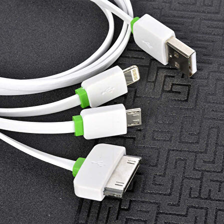 Beyaz High Speed 3 in 1 Lightning Micro Type-C Usb Kablo-Zore