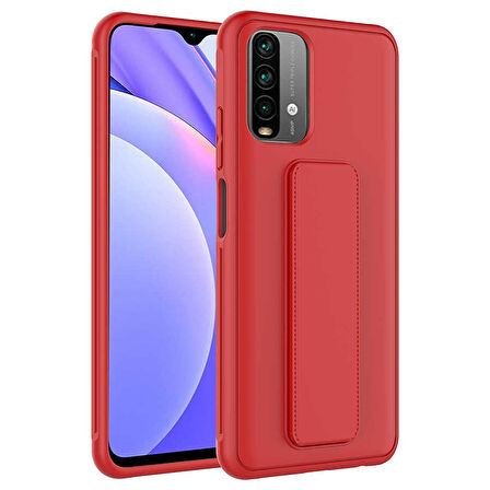 Xiaomi Redmi Note 10 Kılıf Zore Qstand Kapak-Kırmızı