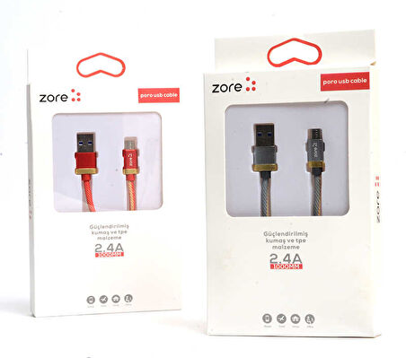 Kırmızı Poro Micro Usb Kablo 1M-Zore