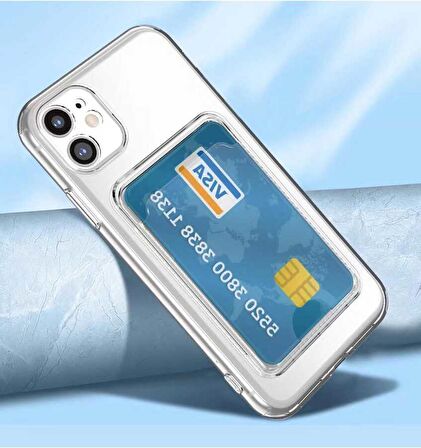 iPhone 11 Uyumlu Kartlıklı Şeffaf Zore Setra Clear Silikon Kapak-Renksiz