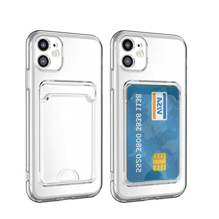 iPhone 11 Uyumlu Kartlıklı Şeffaf Zore Setra Clear Silikon Kılıf-Renksiz