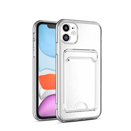 iPhone 12 Uyumlu Kartlıklı Şeffaf Zore Setra Clear Silikon Kapak-Renksiz