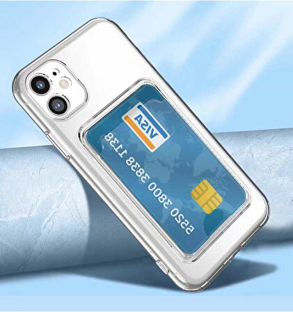 iPhone 12 Uyumlu Kartlıklı Şeffaf Zore Setra Clear Silikon Kılıf-Renksiz