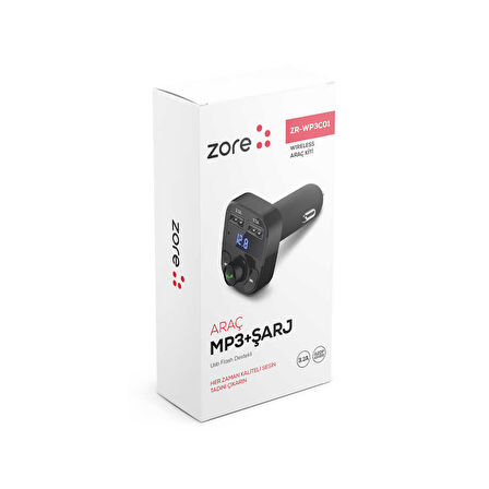 Siyah ZR-WP3C01 Bluetooth TraENSitter Mp3 Araç Şarjı Zore-ENS