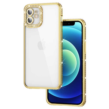 iPhone 12 Uyumlu Kamera Korumalı Taşlı Zore Mina Kılıf-Gold