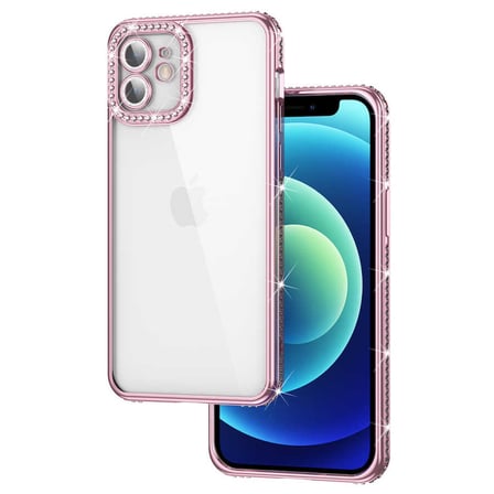 iPhone 12 Uyumlu Kamera Korumalı Taşlı Zore Mina Kılıf-Rose Gold