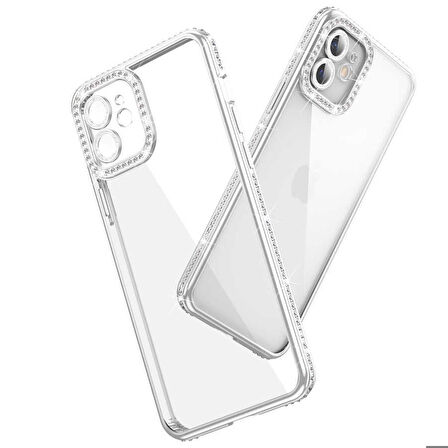 iPhone 12 Uyumlu Kamera Korumalı Taşlı Zore Mina Kapak-Lila