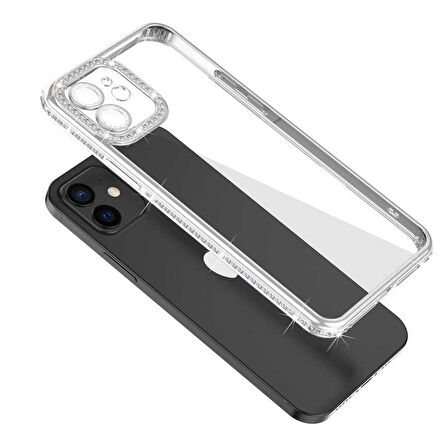 iPhone 12 Uyumlu Kamera Korumalı Taşlı Zore Mina Kapak-Lila