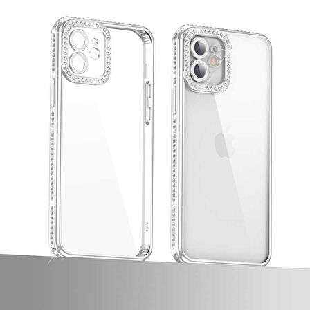 iPhone 12 Uyumlu Kamera Korumalı Taşlı Zore Mina Kapak-Lila