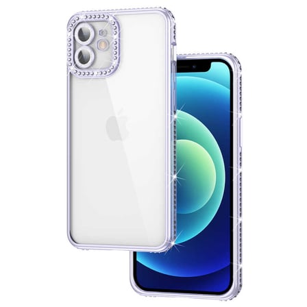 iPhone 12 Uyumlu Kamera Korumalı Taşlı Zore Mina Kılıf-Lila