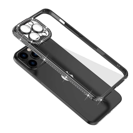iPhone 12 Pro Uyumlu Kamera Korumalı Taşlı Zore Mina Kılıf-Siyah