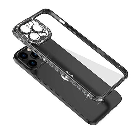 iPhone 12 Pro Uyumlu Kamera Korumalı Taşlı Zore Mina Kapak-Mavi