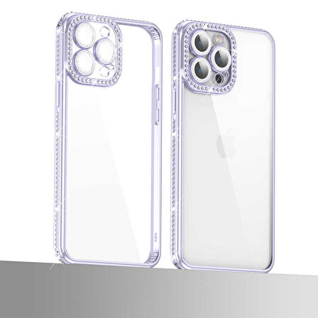 iPhone 12 Pro Max Uyumlu Kamera Korumalı Taşlı Zore Mina Kapak-Mavi