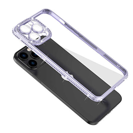 iPhone 12 Pro Max Uyumlu Kamera Korumalı Taşlı Zore Mina Kılıf-Mavi