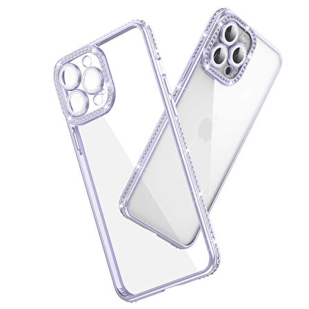 iPhone 12 Pro Max Uyumlu Kamera Korumalı Taşlı Zore Mina Kılıf-Mavi