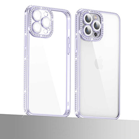 iPhone 12 Pro Max Uyumlu Kamera Korumalı Taşlı Zore Mina Kılıf-Mavi