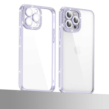 iPhone 12 Pro Max Uyumlu Kamera Korumalı Taşlı Zore Mina Kapak-Gümüş