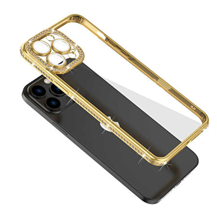 iPhone 13 Pro Uyumlu Kamera Korumalı Taşlı Zore Mina Kılıf-Mavi