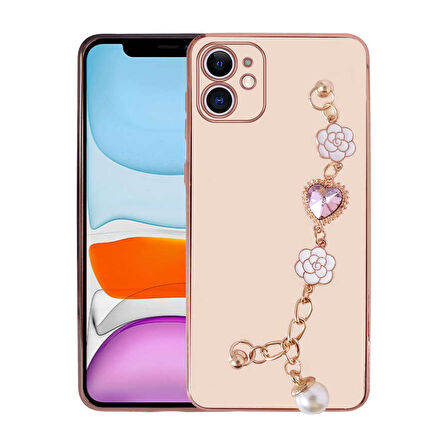 iPhone 11 Uyumlu El Tutamaçlı Kamera Korumalı Zore Taka Silikon Kılıf-Pembe