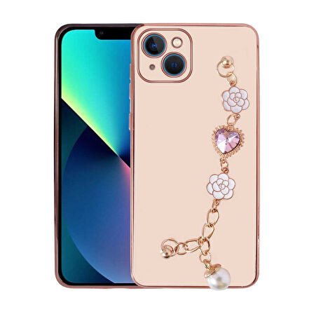 iPhone 13 Uyumlu El Tutamaçlı Kamera Korumalı Zore Taka Silikon Kılıf-Pembe