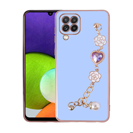 Galaxy M22 Uyumlu El Tutamaçlı Kamera Korumalı Zore Taka Silikon Kapak-Mor