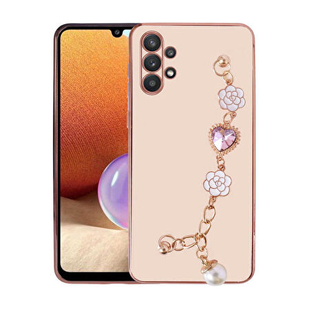 Galaxy A32 4G Uyumlu El Tutamaçlı Kamera Korumalı Zore Taka Silikon Kapak-Pembe