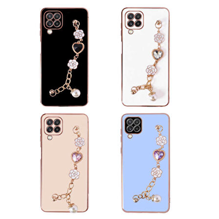 Galaxy A12 Uyumlu El Tutamaçlı Kamera Korumalı Zore Taka Silikon Kapak-Pembe