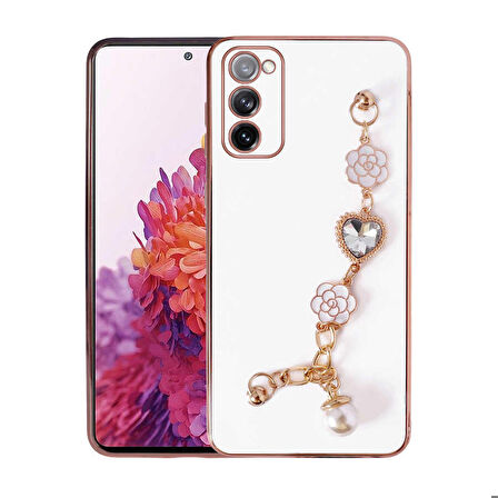 Galaxy S20 FE Uyumlu El Tutamaçlı Kamera Korumalı Zore Taka Silikon Kapak-Beyaz