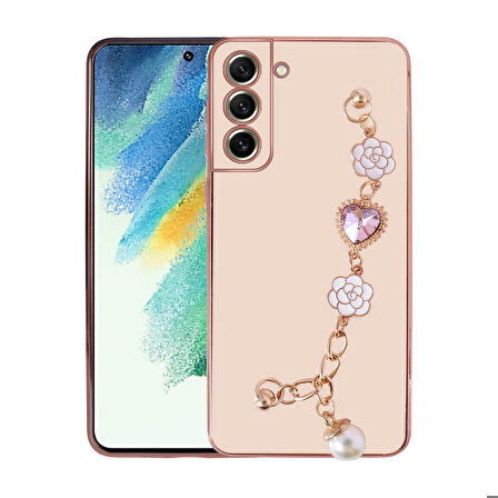 Galaxy S21 FE Uyumlu El Tutamaçlı Kamera Korumalı Zore Taka Silikon Kapak-Pembe