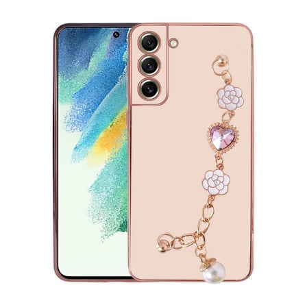 Galaxy S21 FE Uyumlu El Tutamaçlı Kamera Korumalı NRTK Taka Silikon Kılıf-Pembe