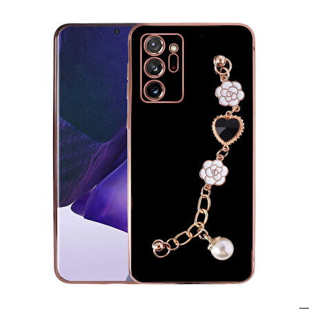 Galaxy Note 20 Ultra Uyumlu El Tutamaçlı Kamera Korumalı Zore Taka Silikon Kapak-Siyah